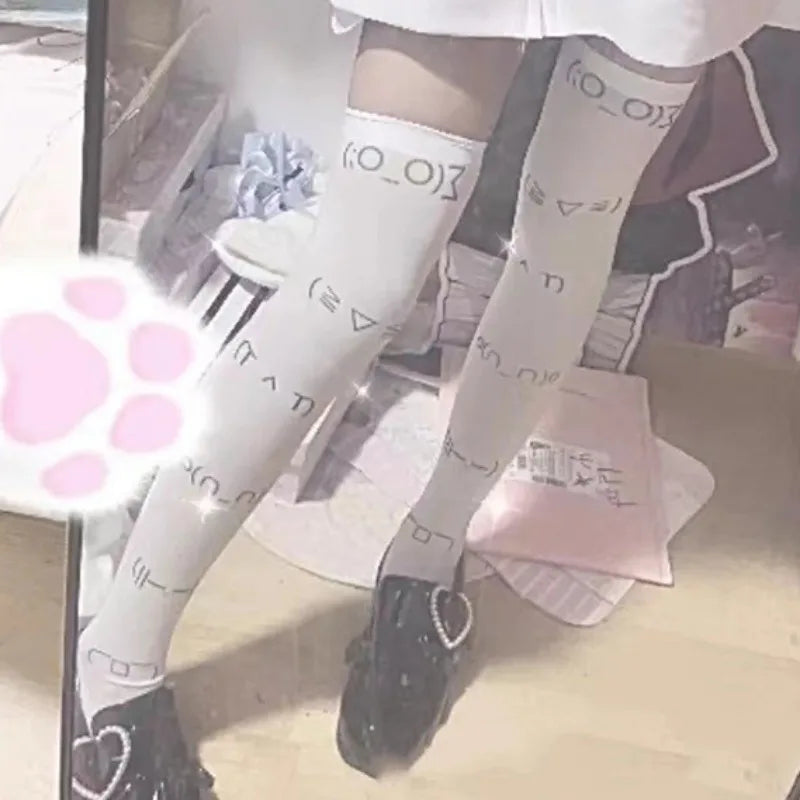 DRAVEN — White Graffiti Over Knee Socks – Y2K Harajuku Style