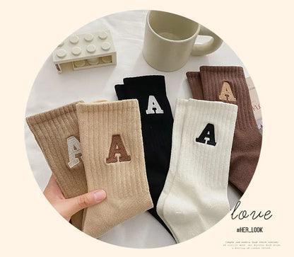 Women's Kawaii Letter A Socks – Warm Korean Style
