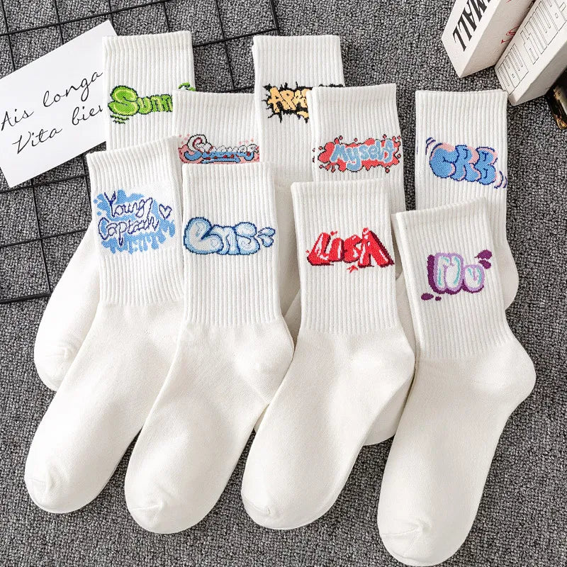DRAVEN — 9 Pairs Letter Print Socks – Unisex Mid Tube Set