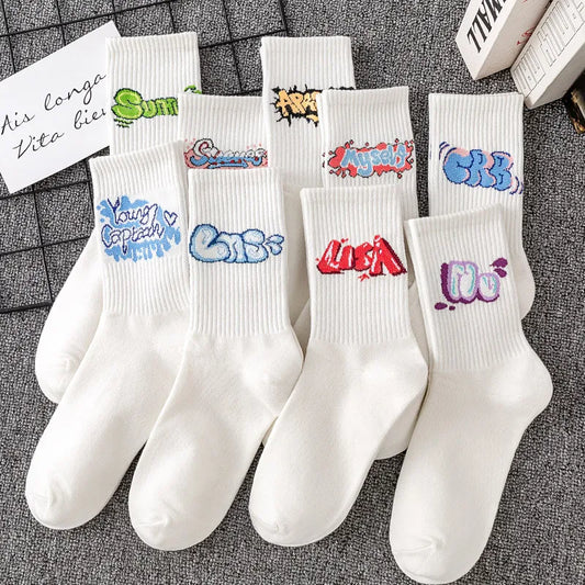 DRAVEN — 9 Pairs Letter Print Socks – Unisex Mid Tube Set — Socks | DRAVEN