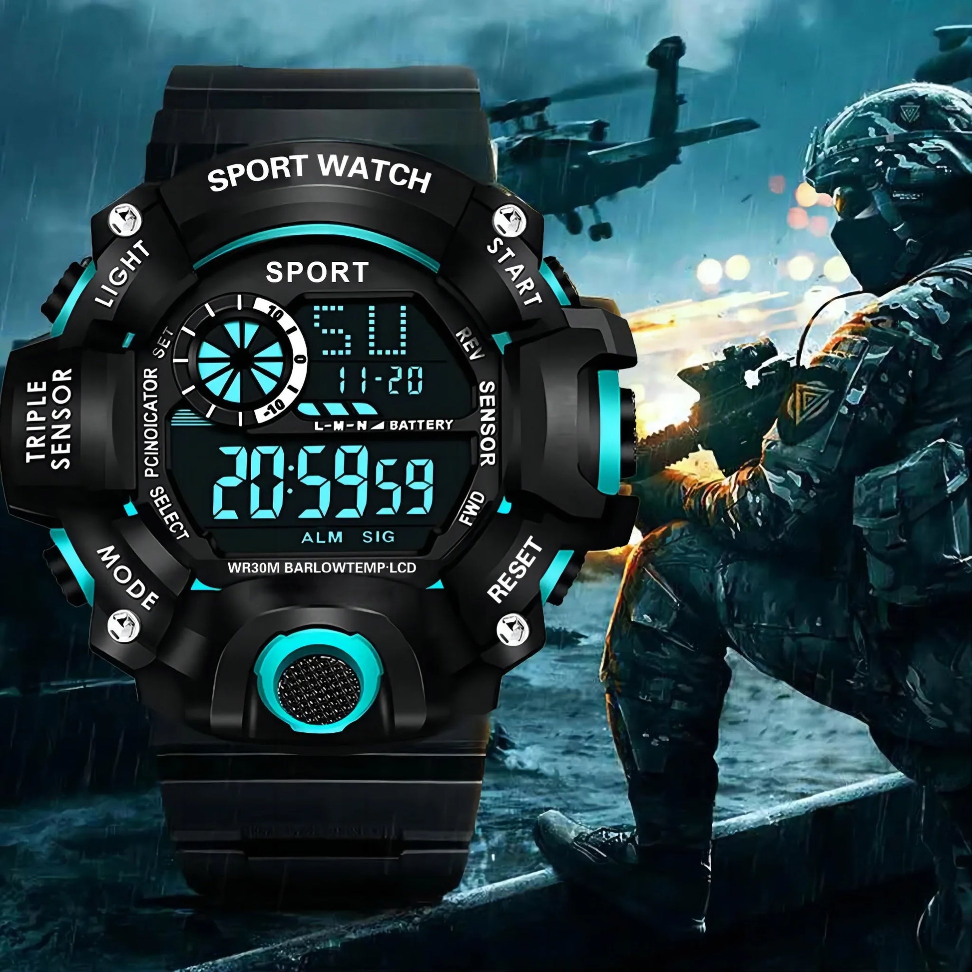 Tactical Edge – Men’s Digital Sport Watch with Luminous Display & Alarm – Elegant Men's Accessory | Accessorio Uomo Elegante