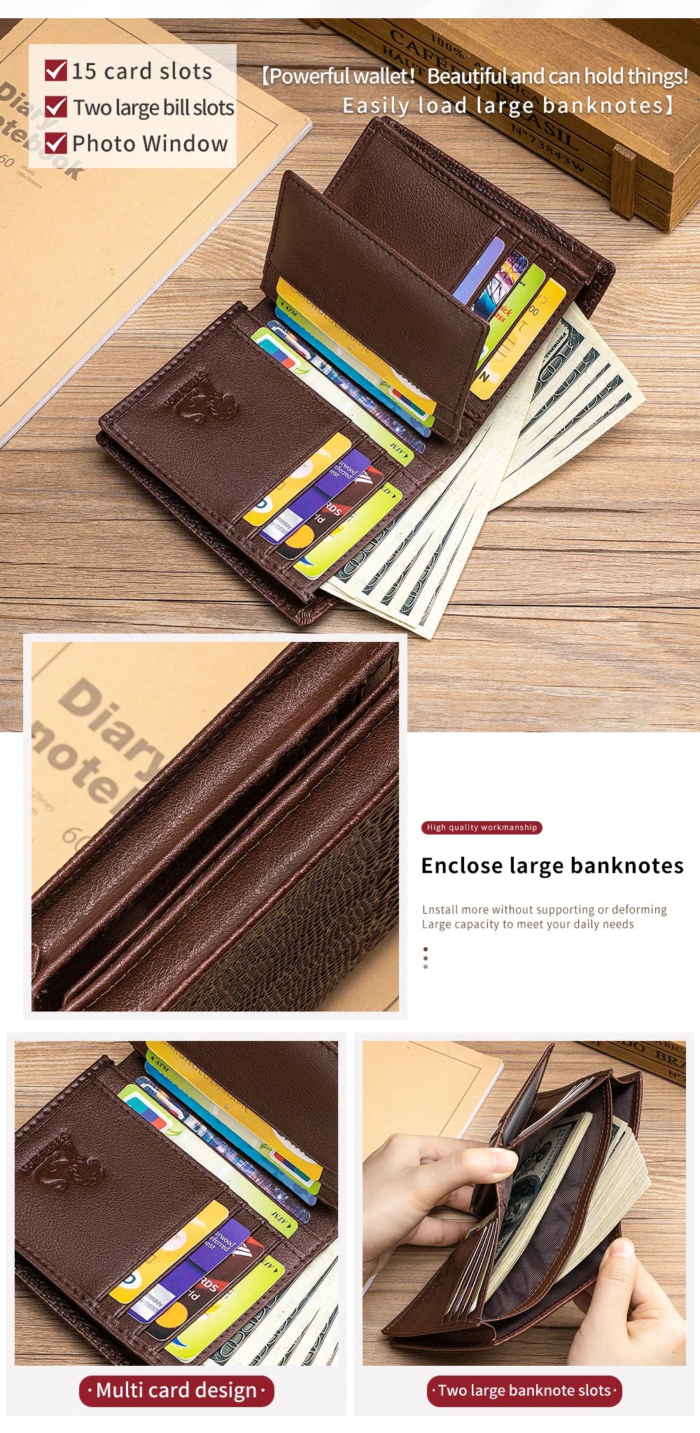 DRAVEN — Genuine Leather Crocodile Wallet Men Retro Large Capacity