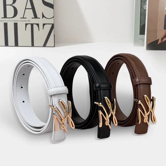 DRAVEN — Women's PU Leather Belt Linear Letter Alloy Buckle — Belts | DRAVEN