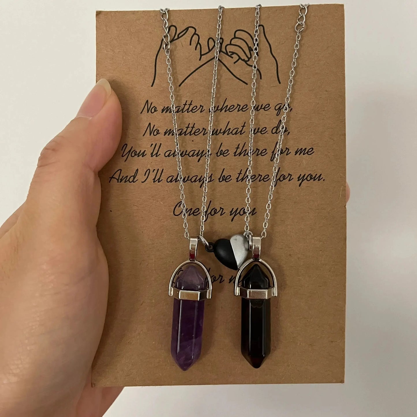 DRAVEN — Crystal Friendship Couple Necklace – Rose Quartz Heart Charm Jewelry for Men and Women