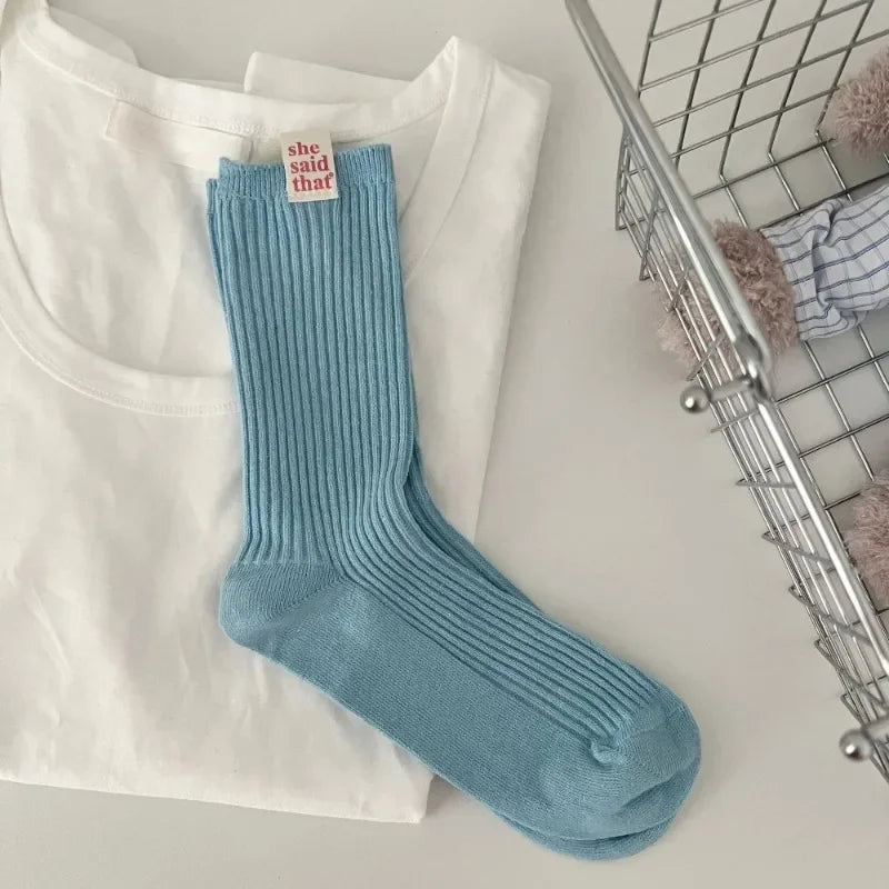 DRAVEN — Retro Label Cotton Socks – Women’s Japanese Street Style