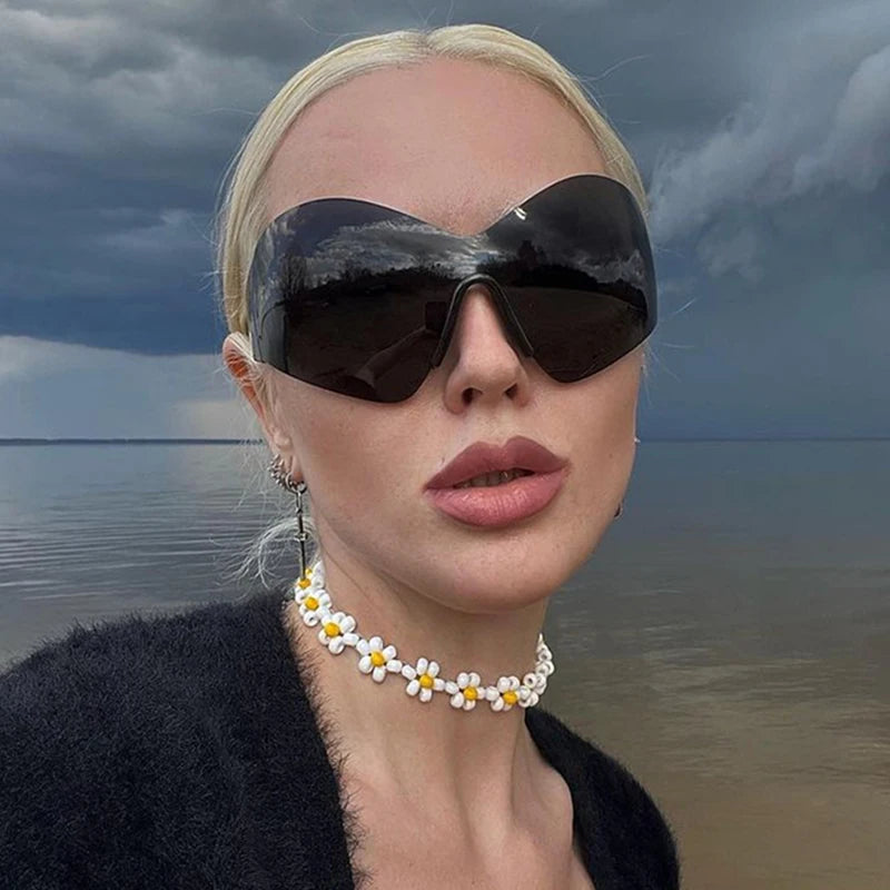 DRAVEN — Rimless Wrap Sunglasses – Futuristic Shield Style