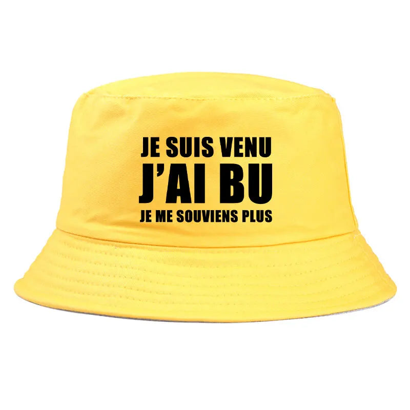 DRAVEN — Reversible “Je Suis Venu J’ai Bu” Bucket Hat – Trendy Summer Style