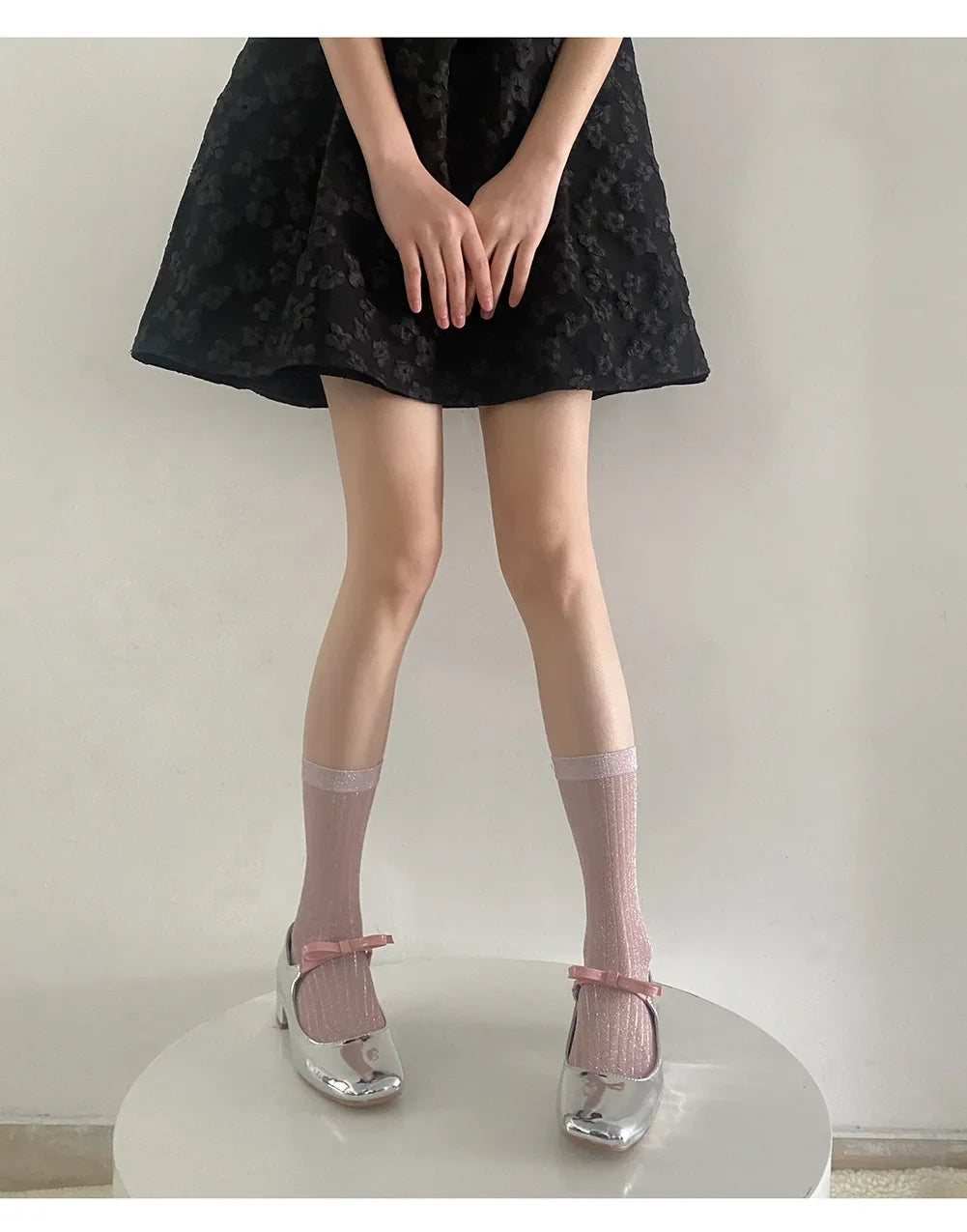 DRAVEN — Silver Silk Long Socks – Women’s Korean Street Style