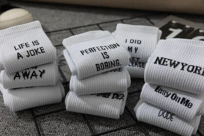 Unisex Letter Street Socks – White College Style