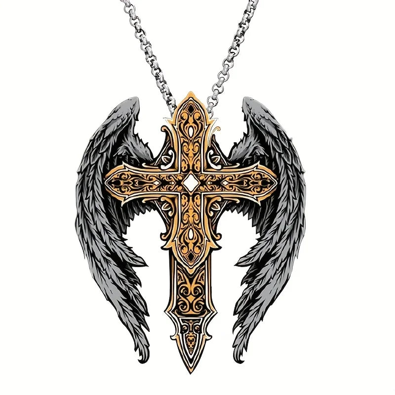 DRAVEN — Fashionable Men's Pendant Cross Wing Necklace - Exquisite Retro Design Personalized Jewelry - Stainless Steel - Perfect Gift