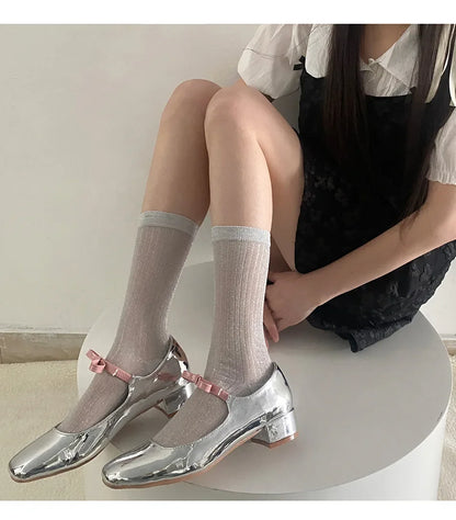 Silver Silk Long Socks – Women’s Korean Street Style