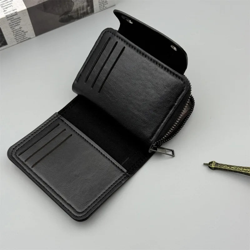 Retro Leather Wallet Men Short Zipper Multi Slot Design – Elegant Men's Accessory | Accessorio Uomo Elegante