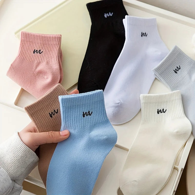 DRAVEN — 5 Pairs Letter Print Short Socks – Soft Breathable Design