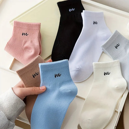 5 Pairs Letter Print Short Socks – Soft Breathable Design