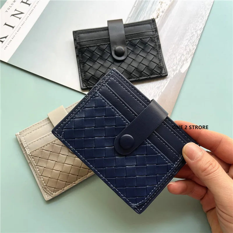 DRAVEN — PU Leather Business Card Holder Braided Large Capacity