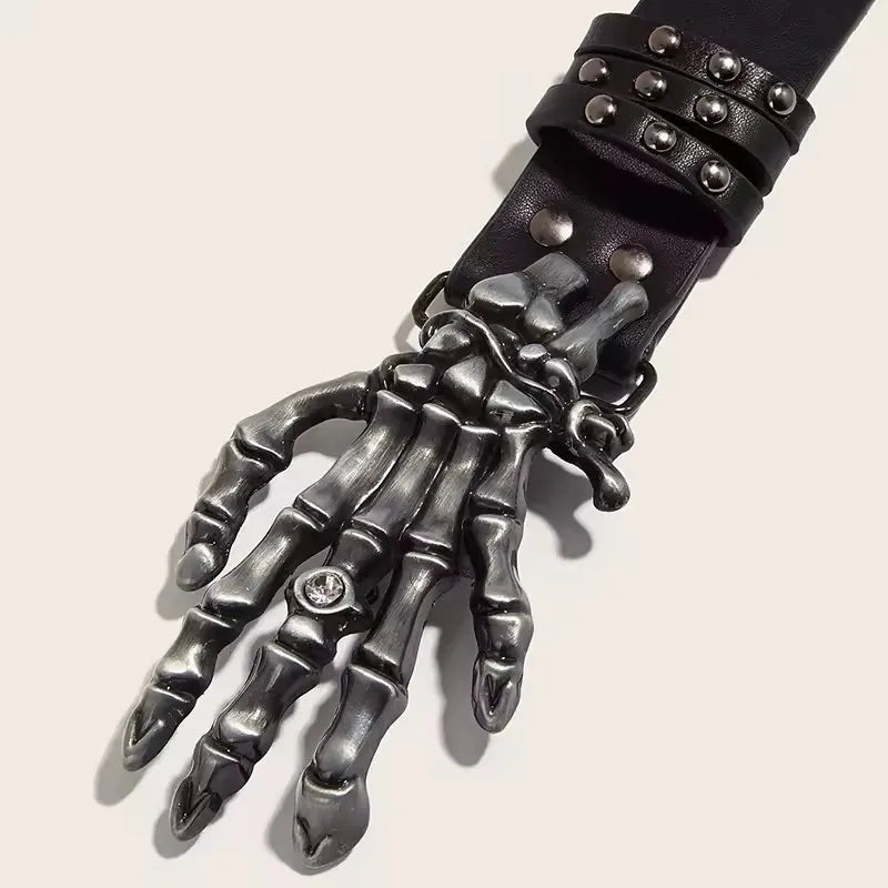 Punk Skull Rivet Belt Unisex Gothic Black Design – Elegant Men's Accessory | Accessorio Uomo Elegante