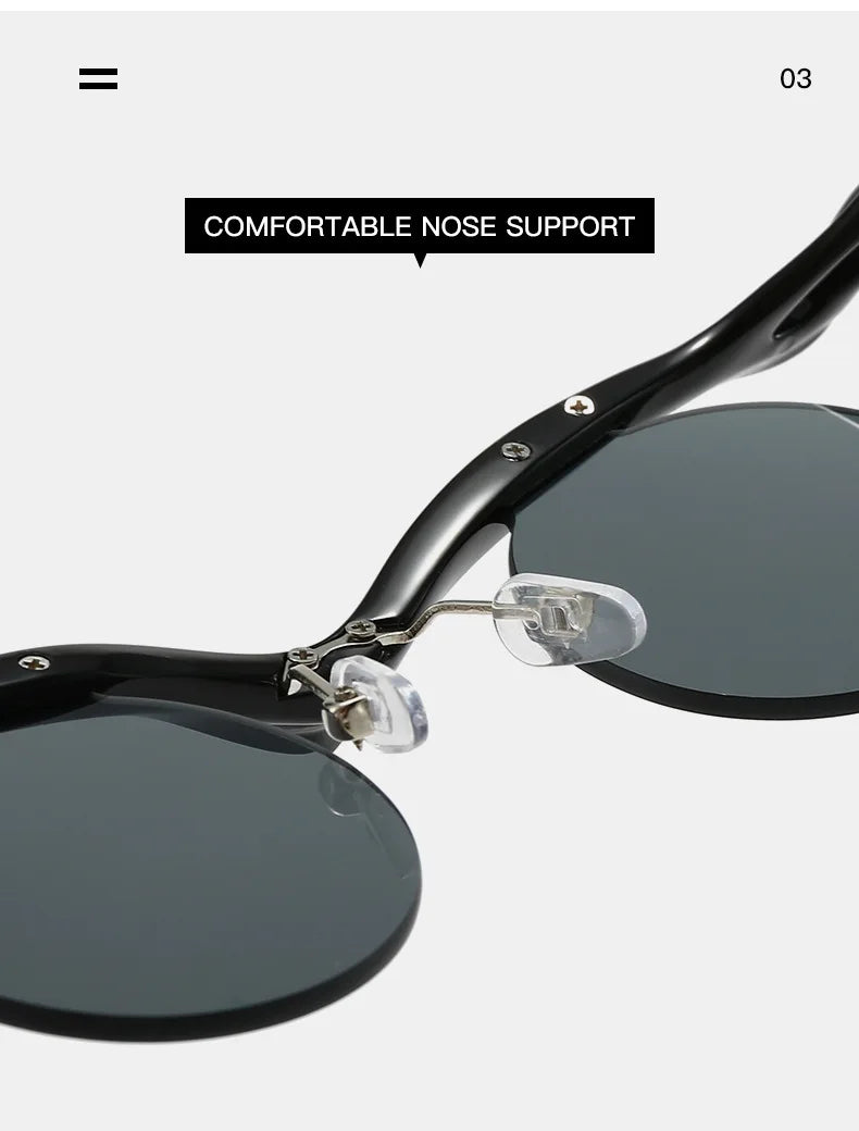 Rimless Round Sunglasses – Trendy Designer Shape – Elegant Men's Accessory | Accessorio Uomo Elegante