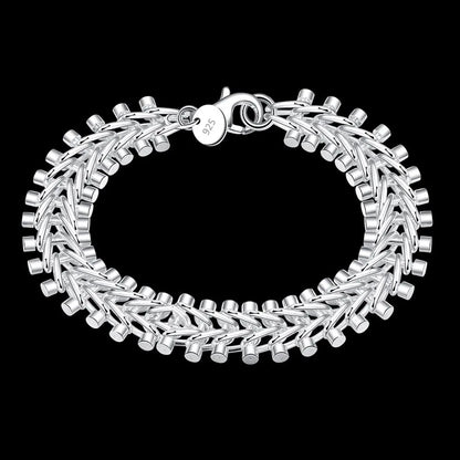 1.3CM Fishbone Sterling Silver Bracelet – Elegant Men's Accessory | Accessorio Uomo Elegante