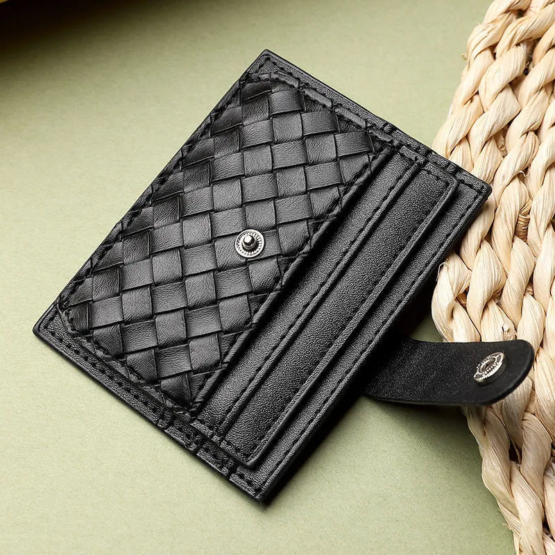 DRAVEN — PU Leather Business Card Holder Braided Large Capacity