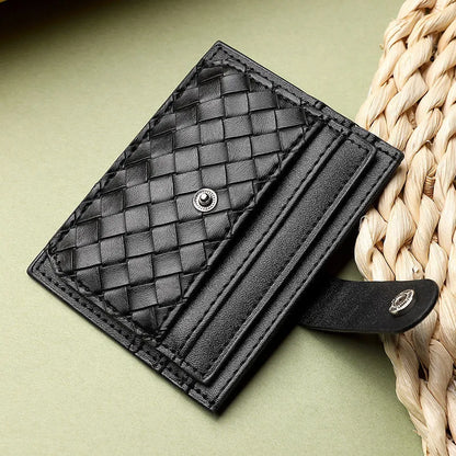 PU Leather Business Card Holder Braided Large Capacity – Elegant Men's Accessory | Accessorio Uomo Elegante