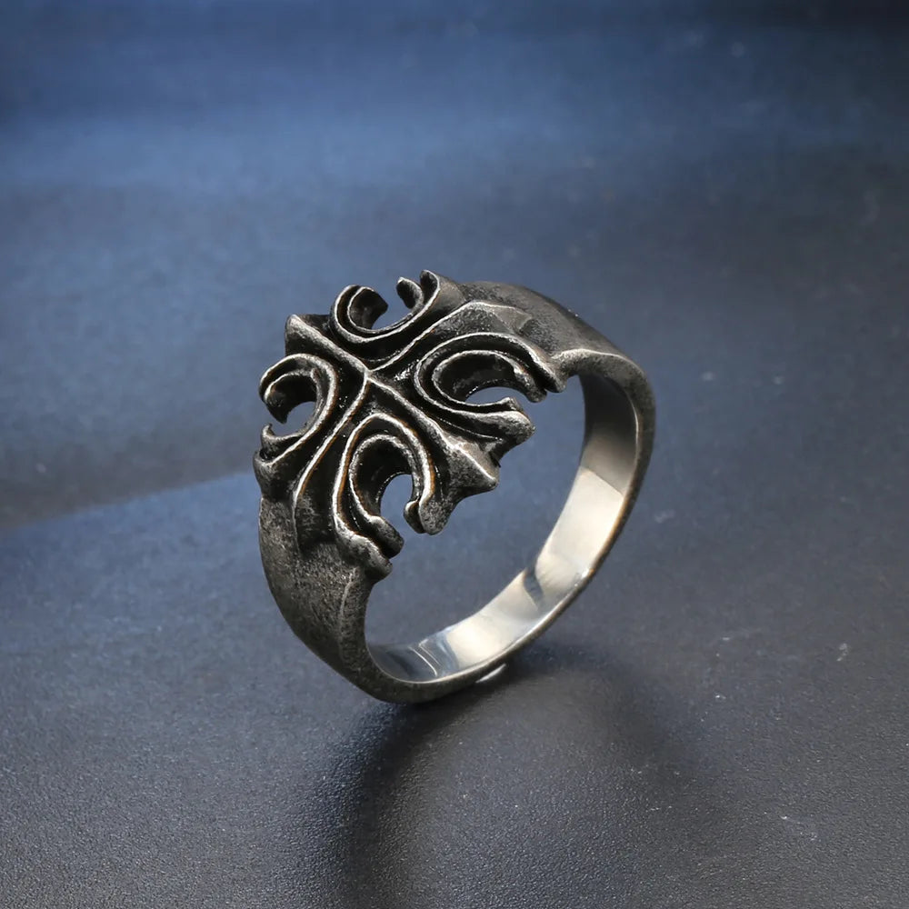 DRAVEN — Retro Titanium Steel Cross Ring