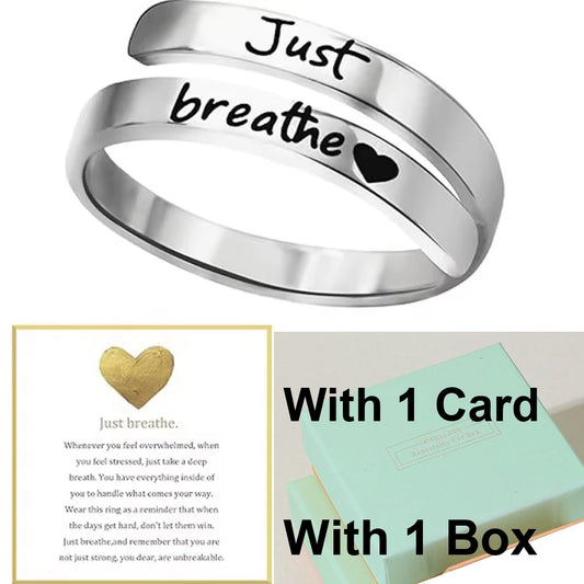 DRAVEN — Inspirational Just Breathe Stainless Steel Ring — Rings collection | DRAVEN