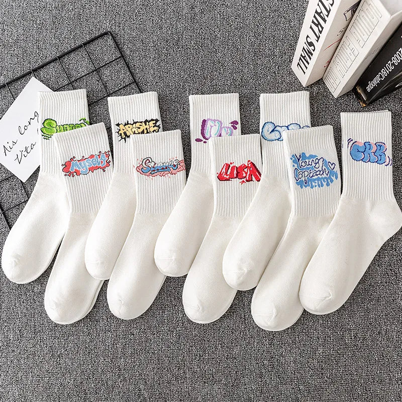 DRAVEN — 9 Pairs Letter Print Socks – Unisex Mid Tube Set