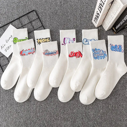 9 Pairs Letter Print Socks – Unisex Mid Tube Set