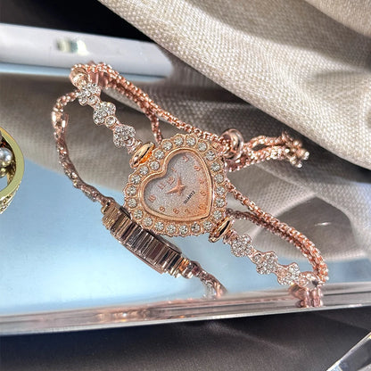 Blooming Heart – Women’s Diamond Flower Watch with Ribbon Strap – Elegant Men's Accessory | Accessorio Uomo Elegante