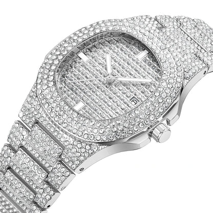 Eternal Glow – Unisex Crystal-Accented Stainless Steel Watch – Elegant Men's Accessory | Accessorio Uomo Elegante