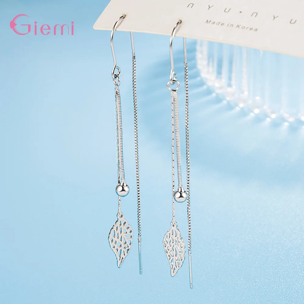 Silver Leaf Tassel Chain Earrings – Elegant Men's Accessory | Accessorio Uomo Elegante