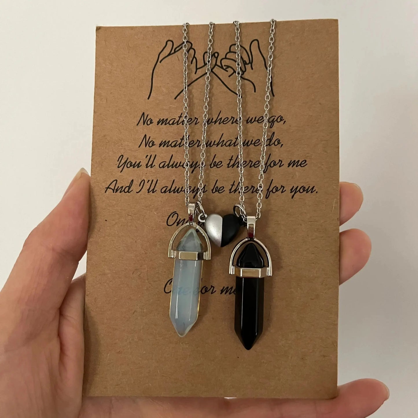 DRAVEN — Crystal Friendship Couple Necklace – Rose Quartz Heart Charm Jewelry for Men and Women