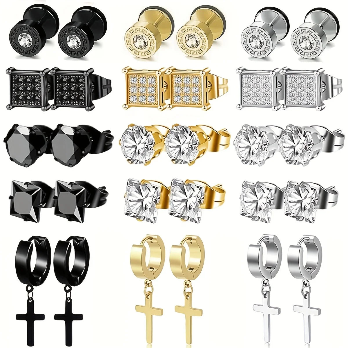 DRAVEN — Stainless Steel Cross & Zircon Earring Set