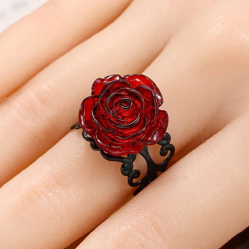 Gothic Red Rose Adjustable Ring – Elegant Men's Accessory | Accessorio Uomo Elegante