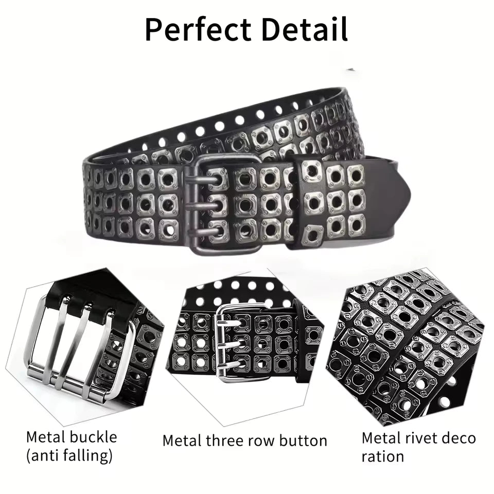 Punk Street Belt Unisex Square Beads Design – Elegant Men's Accessory | Accessorio Uomo Elegante