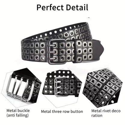 Punk Street Belt Unisex Square Beads Design – Elegant Men's Accessory | Accessorio Uomo Elegante