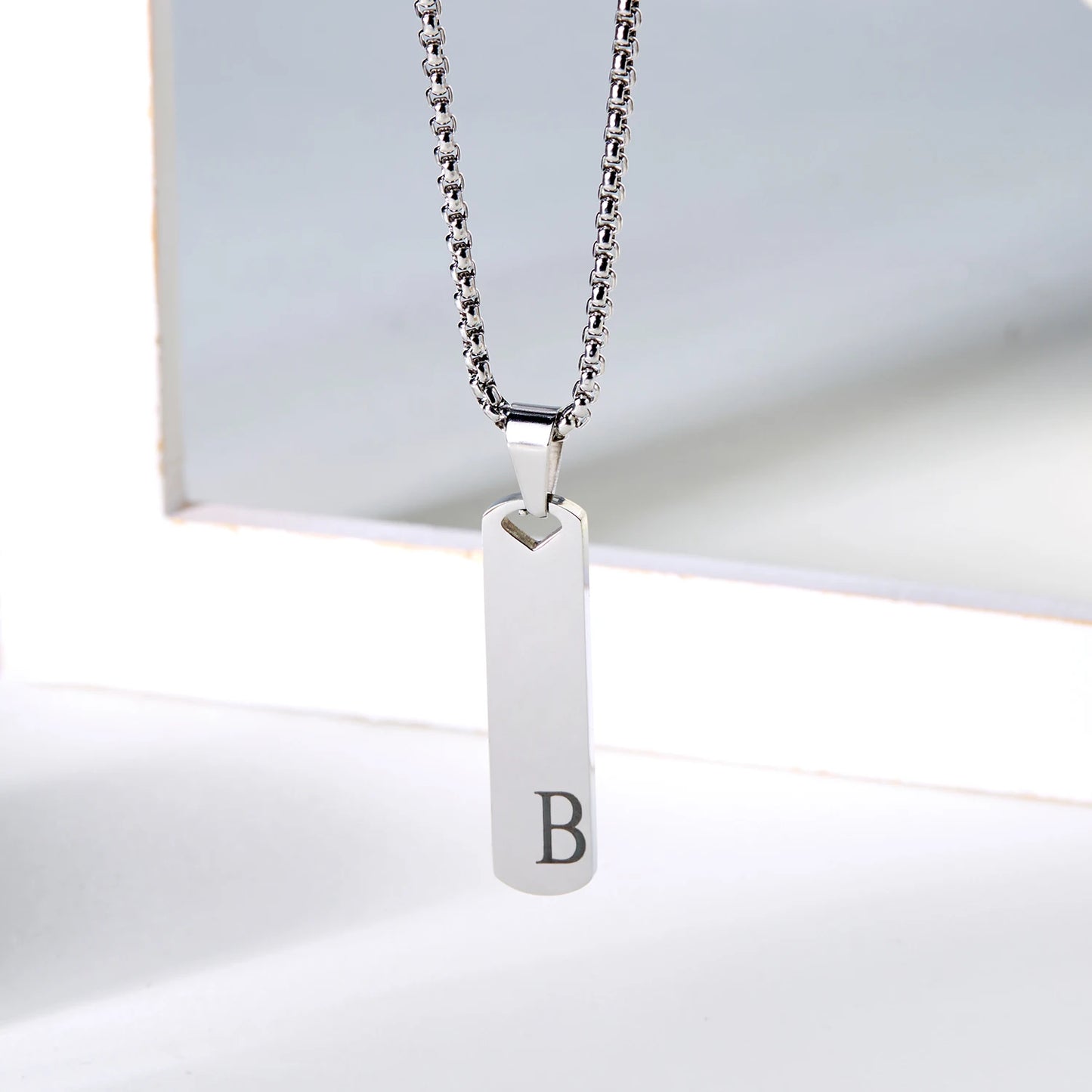 DRAVEN — Stainless Steel Initial Bar Necklace – A–Z Alphabet Pendant Jewelry for Men and Women
