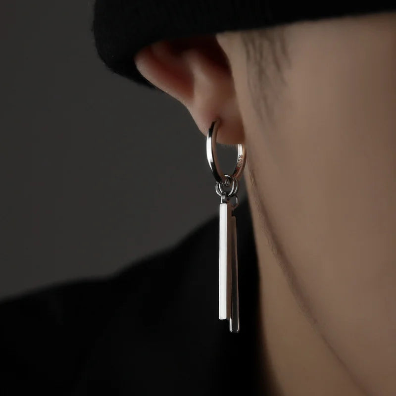 Minimalist Silver Double Stick Earrings – Elegant Men's Accessory | Accessorio Uomo Elegante