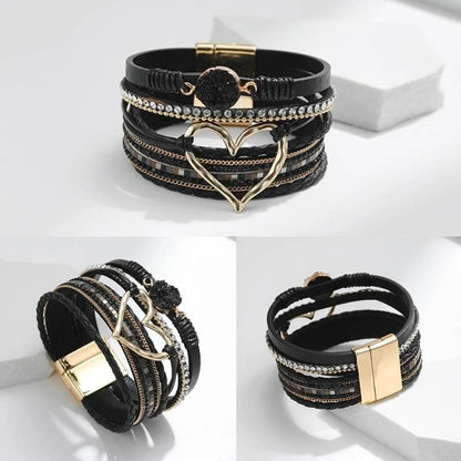 Bohemian Leather Wrap Heart Bracelet – Elegant Men's Accessory | Accessorio Uomo Elegante
