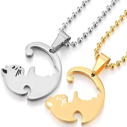 Cartoon Cat Heart Couple Necklace – Cute Black Animal Pendant Jewelry