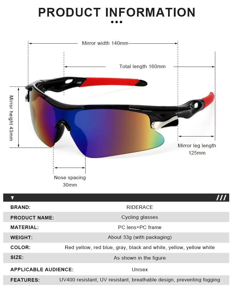 RIDERACE Sport Sunglasses – Road & MTB Performance – Elegant Men's Accessory | Accessorio Uomo Elegante