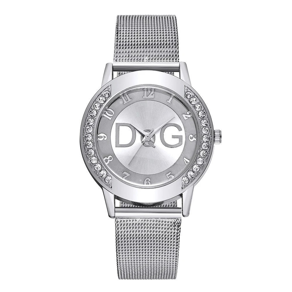 DRAVEN — Golden Radiance – 2025 Women’s Diamond Watch with Mesh Strap & Digital Design