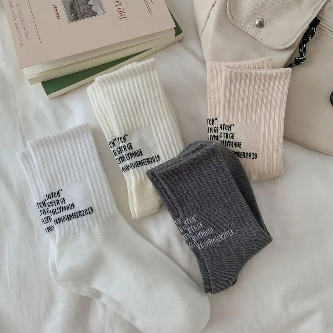 DRAVEN — Letter Cotton Socks – Trendy Unisex Sport Style
