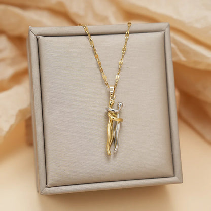 Hugging Couple Pendant Necklace – Stainless Steel Love Jewelry for Men and Women