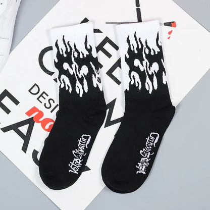 Flame Print Long Socks – Unisex Street Style