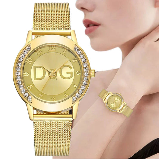 DRAVEN — Golden Radiance – 2025 Women’s Diamond Watch with Mesh Strap & Digital Design — Watches | DRAVEN