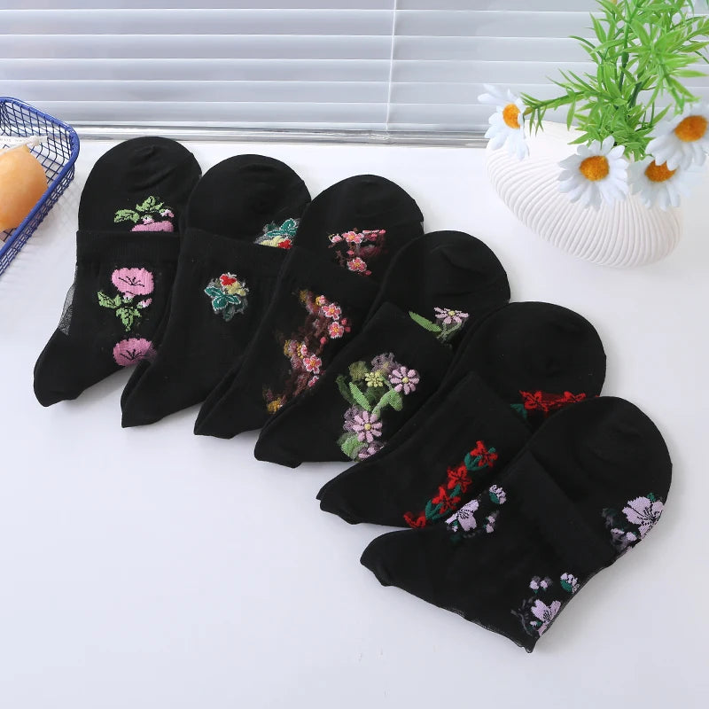 DRAVEN — Floral Lace Socks – 6 Pairs Women’s Luxurious Mid Tube Style