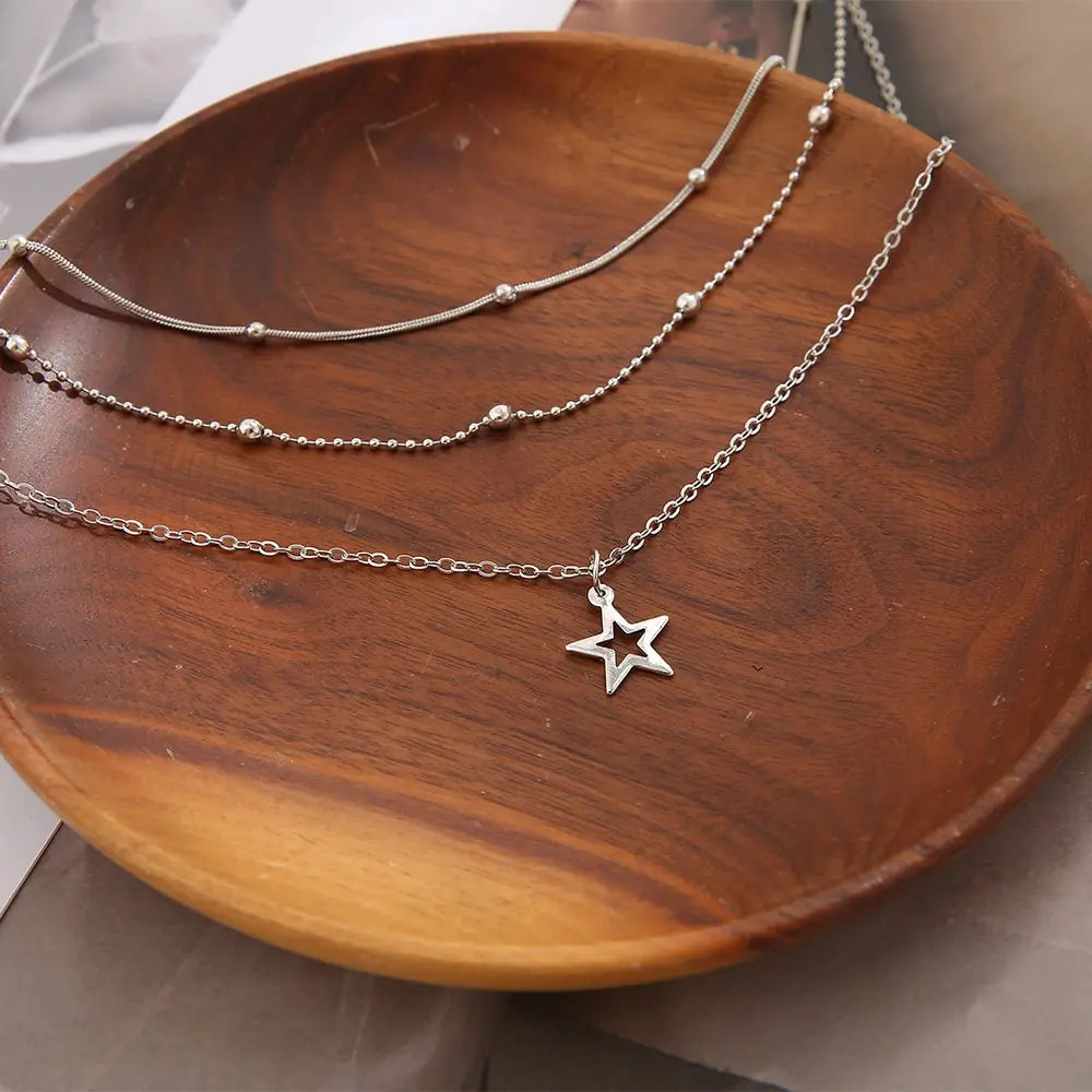 DRAVEN — Star & Moon Layered Necklace Set – Elegant European Style Jewelry for Women