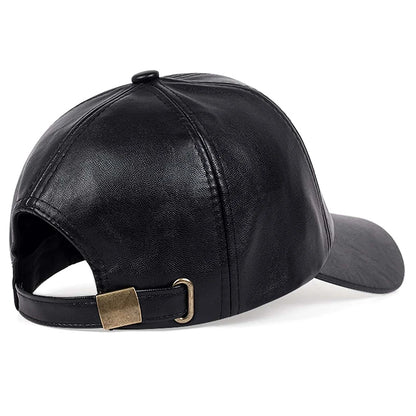 Vintage PU Leather Baseball Cap – Unisex Winter Street Style
