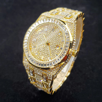 Golden Dynasty – Men’s 18K Gold-Plated Luxury Watch with Crystal Detailing – Elegant Men's Accessory | Accessorio Uomo Elegante